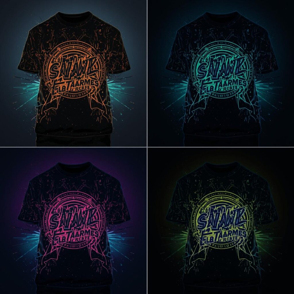 Glow-in-the-Dark & Reflective Printing Ideal for events, night visibility and safety apparel. Uses special inks or reflective materials.